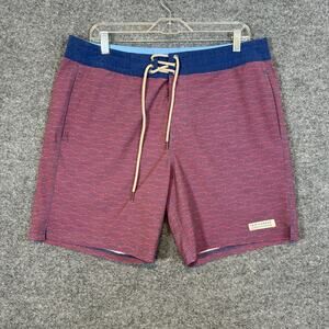 Fair Harbor Swim Trunks Mens 34 Red Geometric Board Shorts Swim Surf Casual